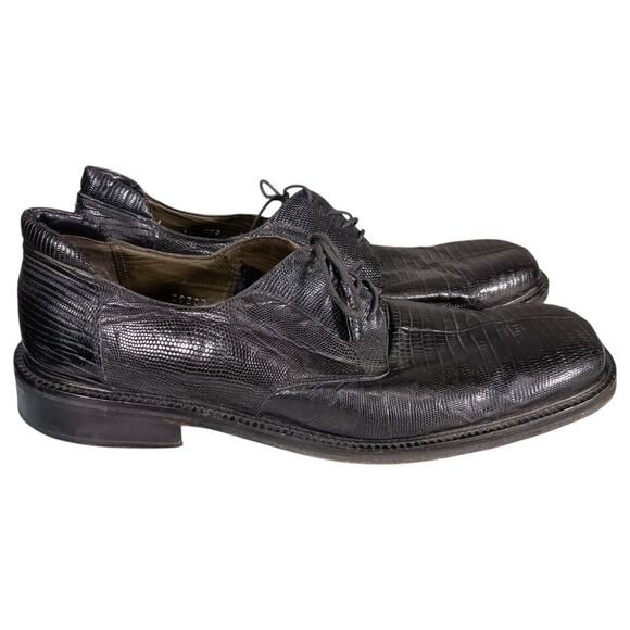 Mezlan Dress 13 Mens Black Genuine Lizard Derby Square Toe Lace Up Animal Print - Picture 2 of 12